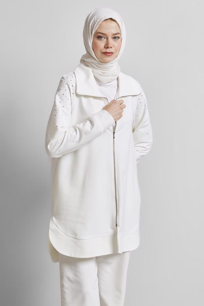 Hijab-Kleidung WEISS TRAININGSANZUG-SET MIT HOSE 45467 - ALVİNA