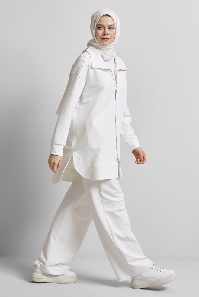 Hijab-Kleidung WEISS TRAININGSANZUG-SET MIT HOSE 45467 - ALVİNA