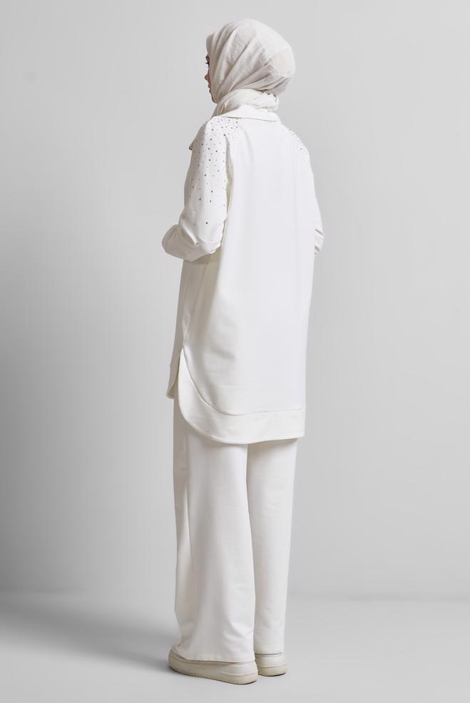 Hijab-Kleidung WEISS TRAININGSANZUG-SET MIT HOSE 45467 - ALVİNA