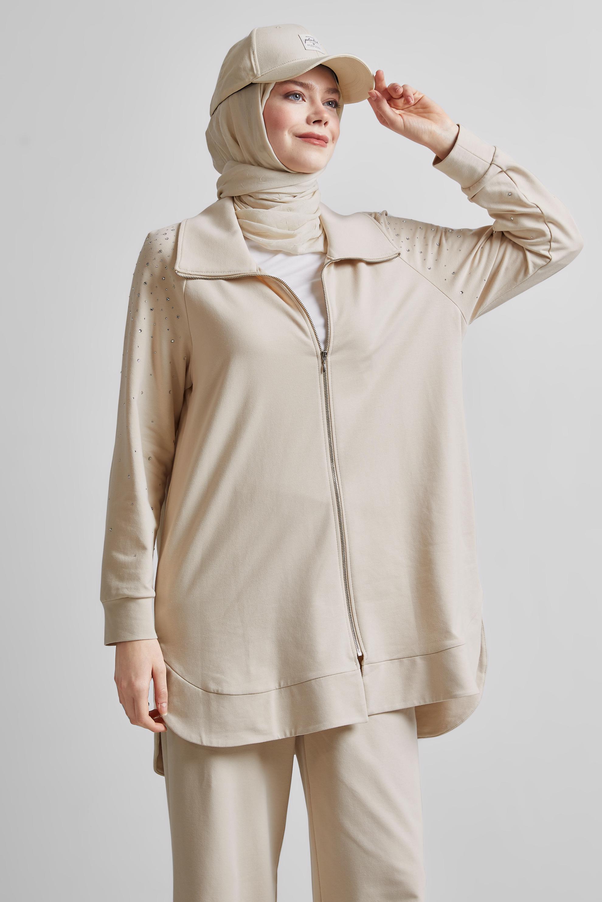Hijab clothing BEIGE TRACKSUIT SET WITH PANTS 45467