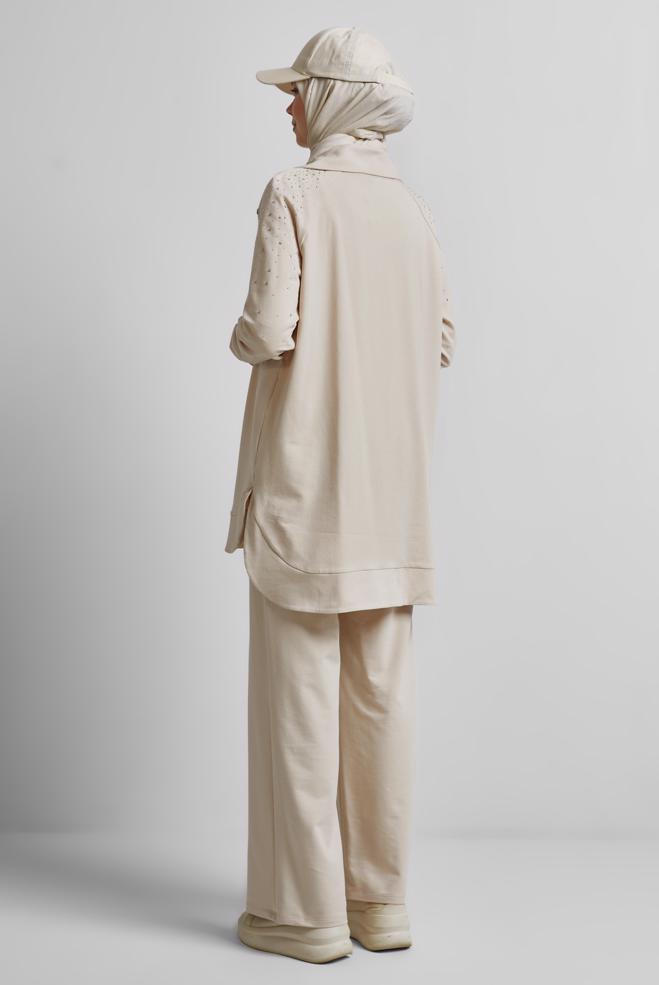 Hijab-Kleidung BEIGE TRAININGSANZUG-SET MIT HOSE 45467 - ALVİNA
