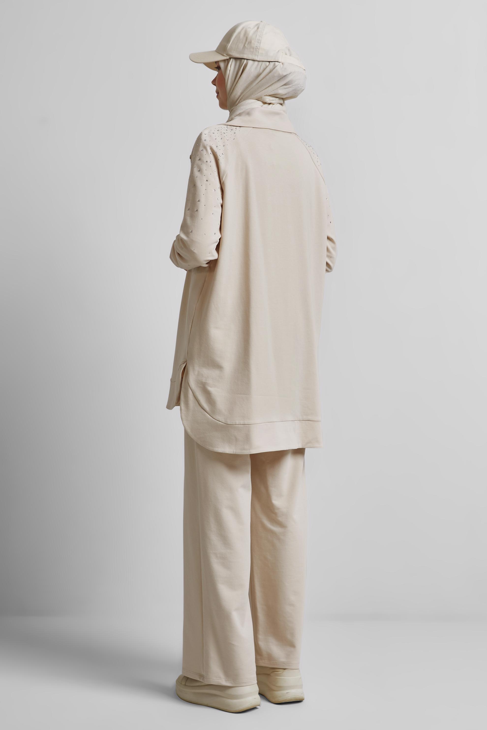 Hijab clothing BEIGE TRACKSUIT SET WITH PANTS 45467