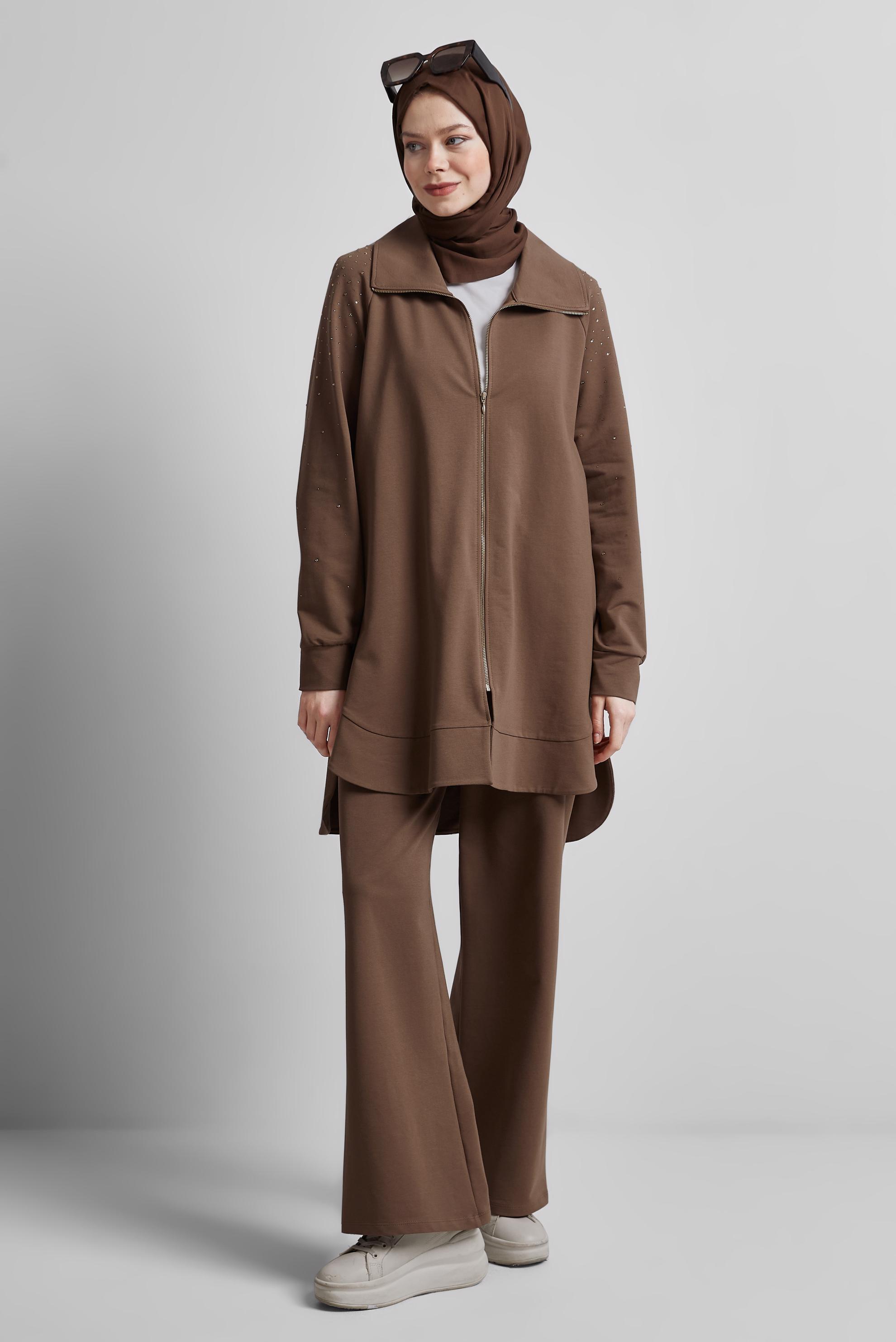 Tesettür giyim KAHVE PANTOLONLU EŞOFMAN TAKIM 45467