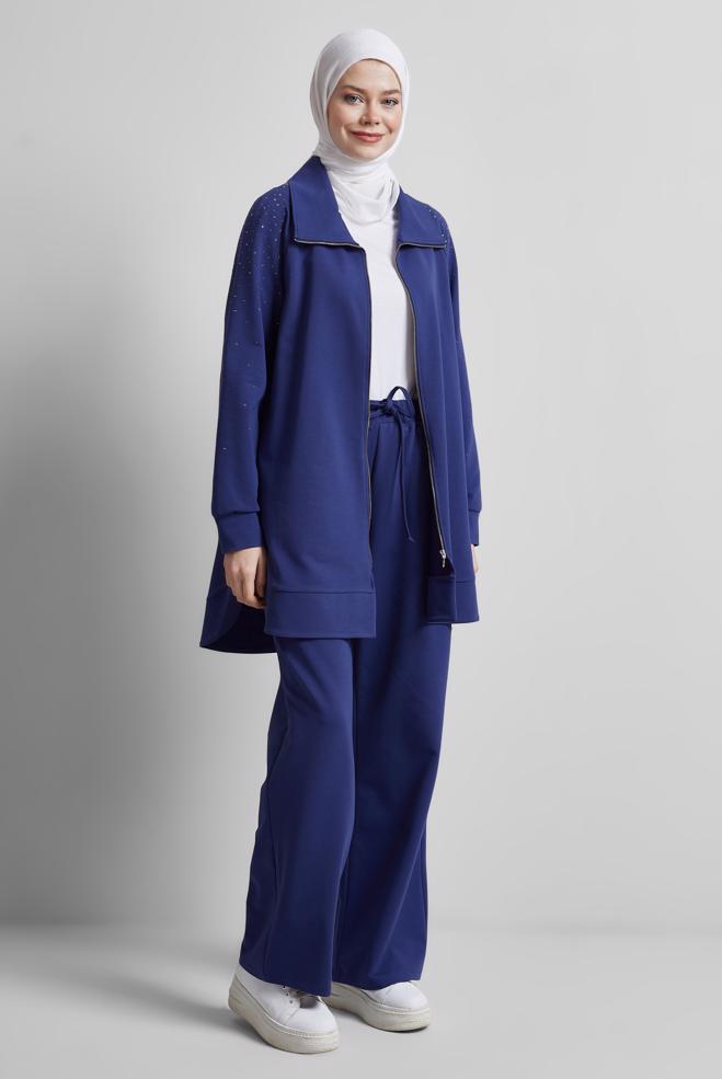 Hijab-Kleidung NAVY BLAU TRAININGSANZUG-SET MIT HOSE 45467 - ALVİNA