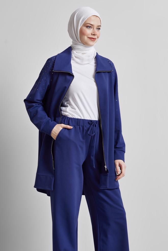 Hijab-Kleidung NAVY BLAU TRAININGSANZUG-SET MIT HOSE 45467 - ALVİNA