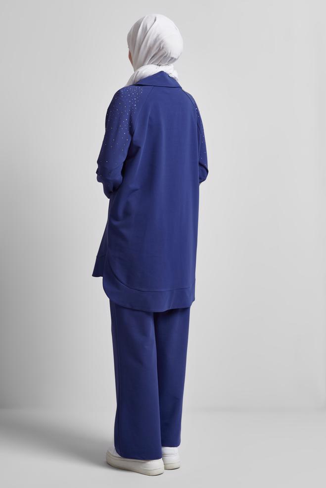 Hijab-Kleidung NAVY BLAU TRAININGSANZUG-SET MIT HOSE 45467 - ALVİNA