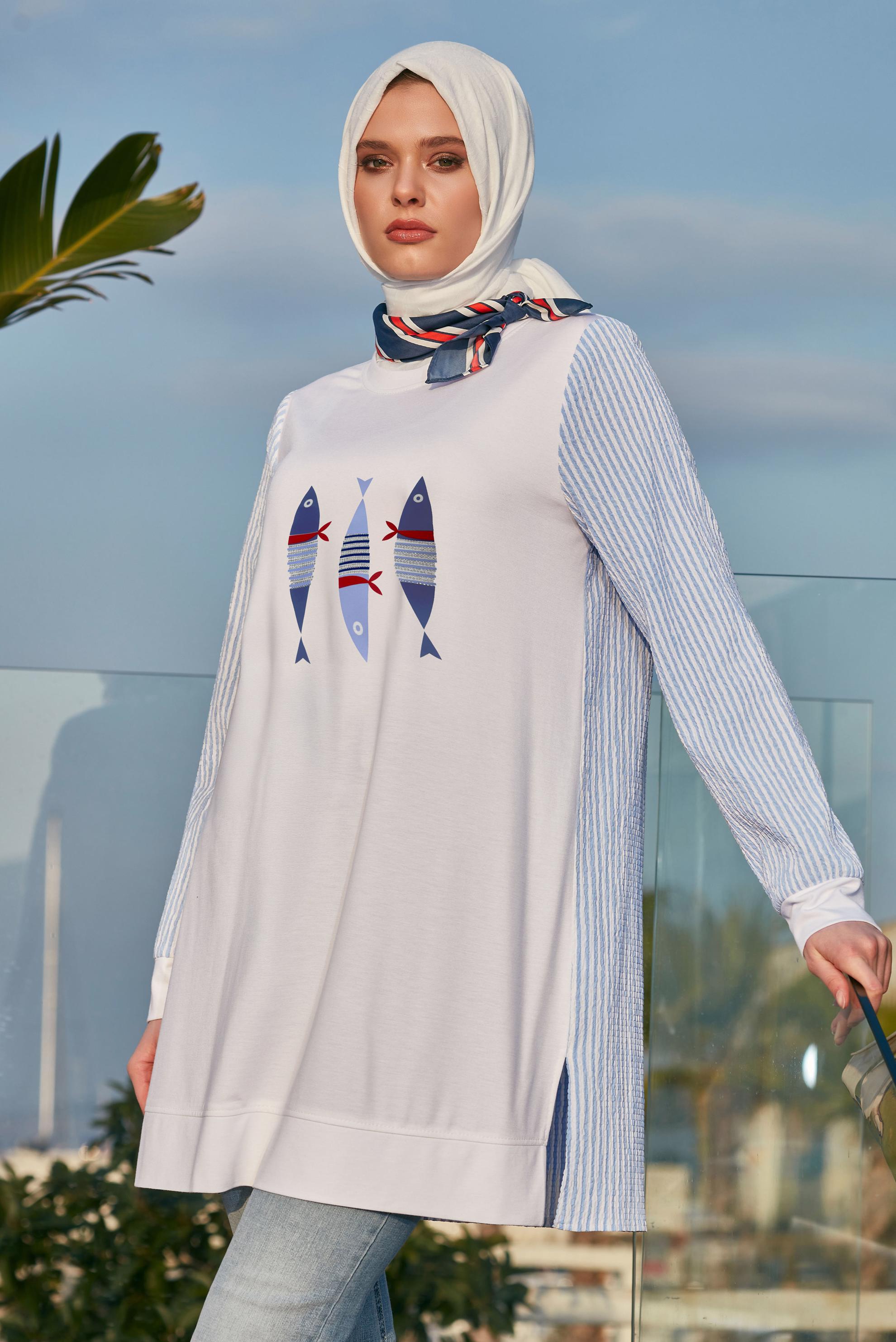 Hijab clothing WHITE PRINTED TRACKSUIT TUNIC 45468