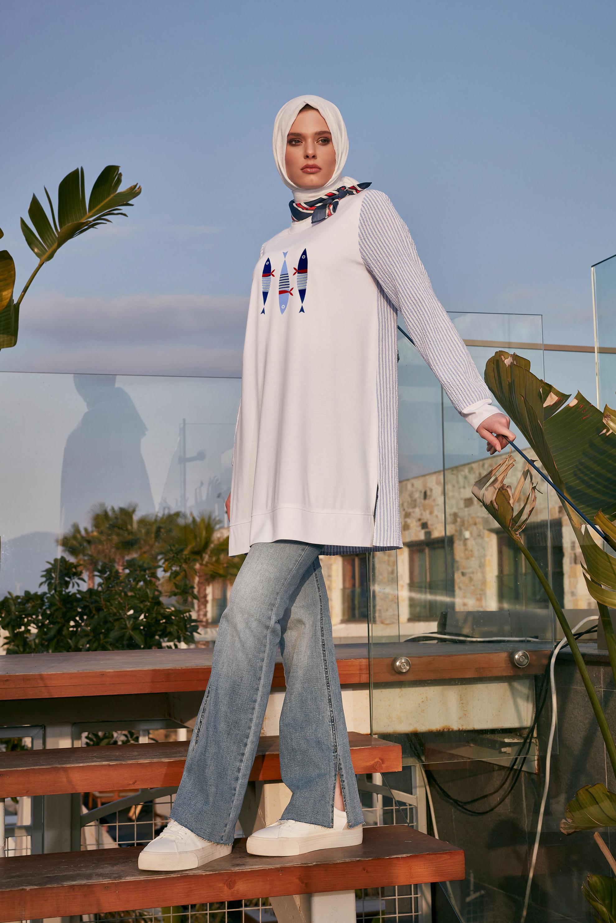 Hijab clothing WHITE PRINTED TRACKSUIT TUNIC 45468