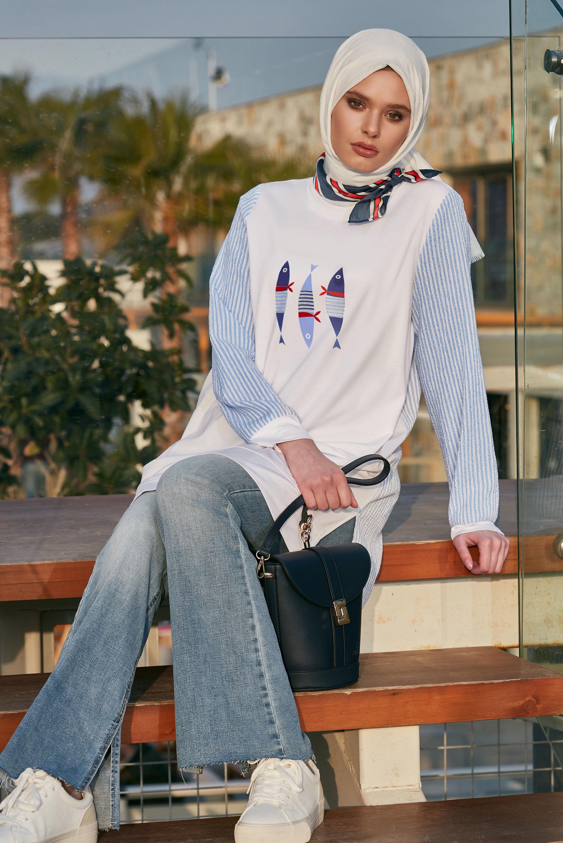 Hijab clothing WHITE PRINTED TRACKSUIT TUNIC 45468