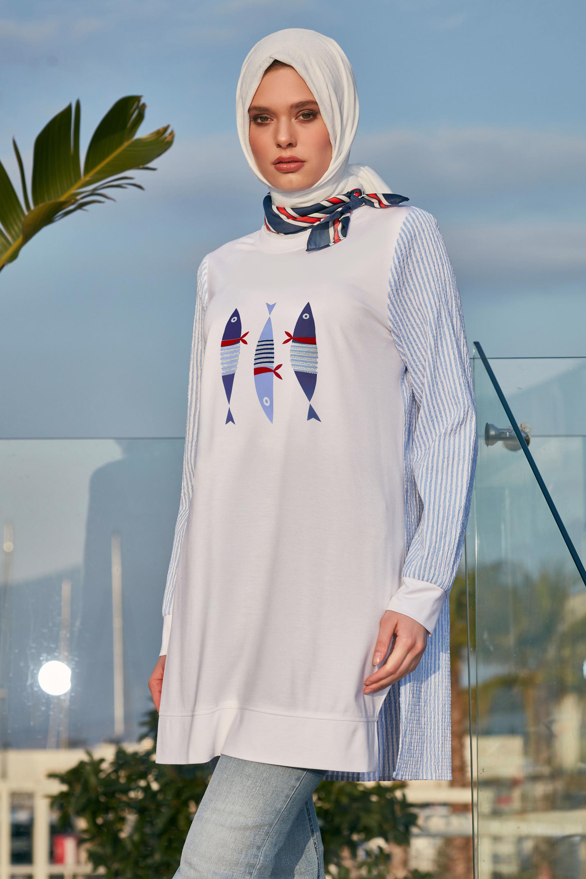 Hijab clothing WHITE PRINTED TRACKSUIT TUNIC 45468