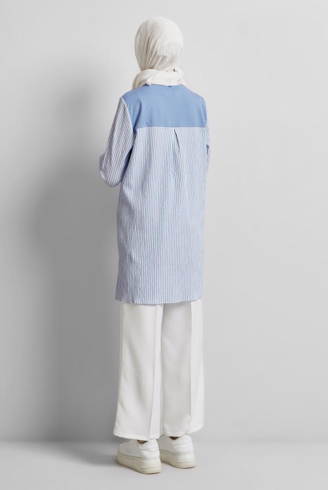 Hijab-Kleidung BLAU TRAININGSTUNIKA MIT DRUCK 45468 - ALVİNA