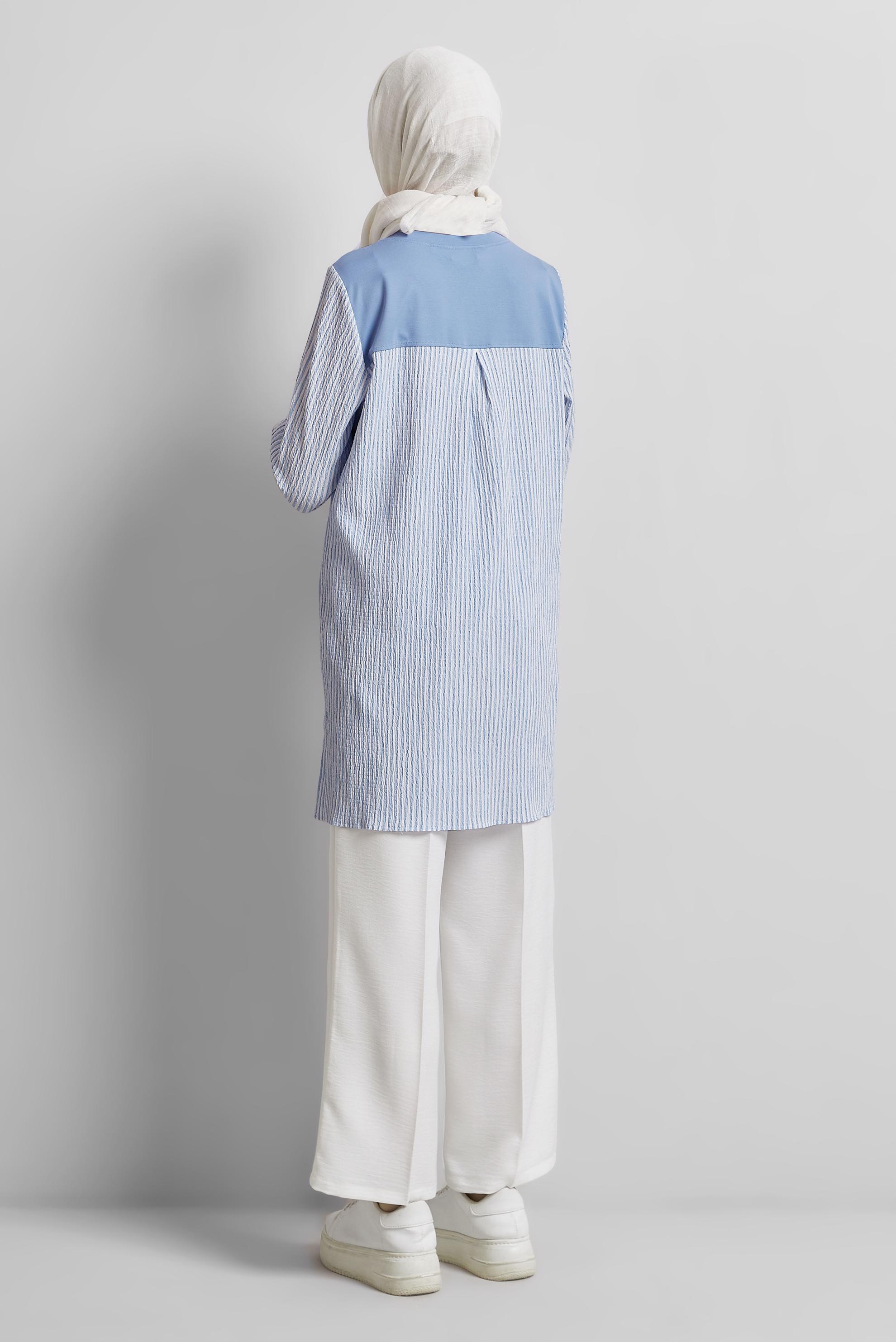 Tesettür giyim MAVİ BASKILI EŞOFMAN TUNİK 45468