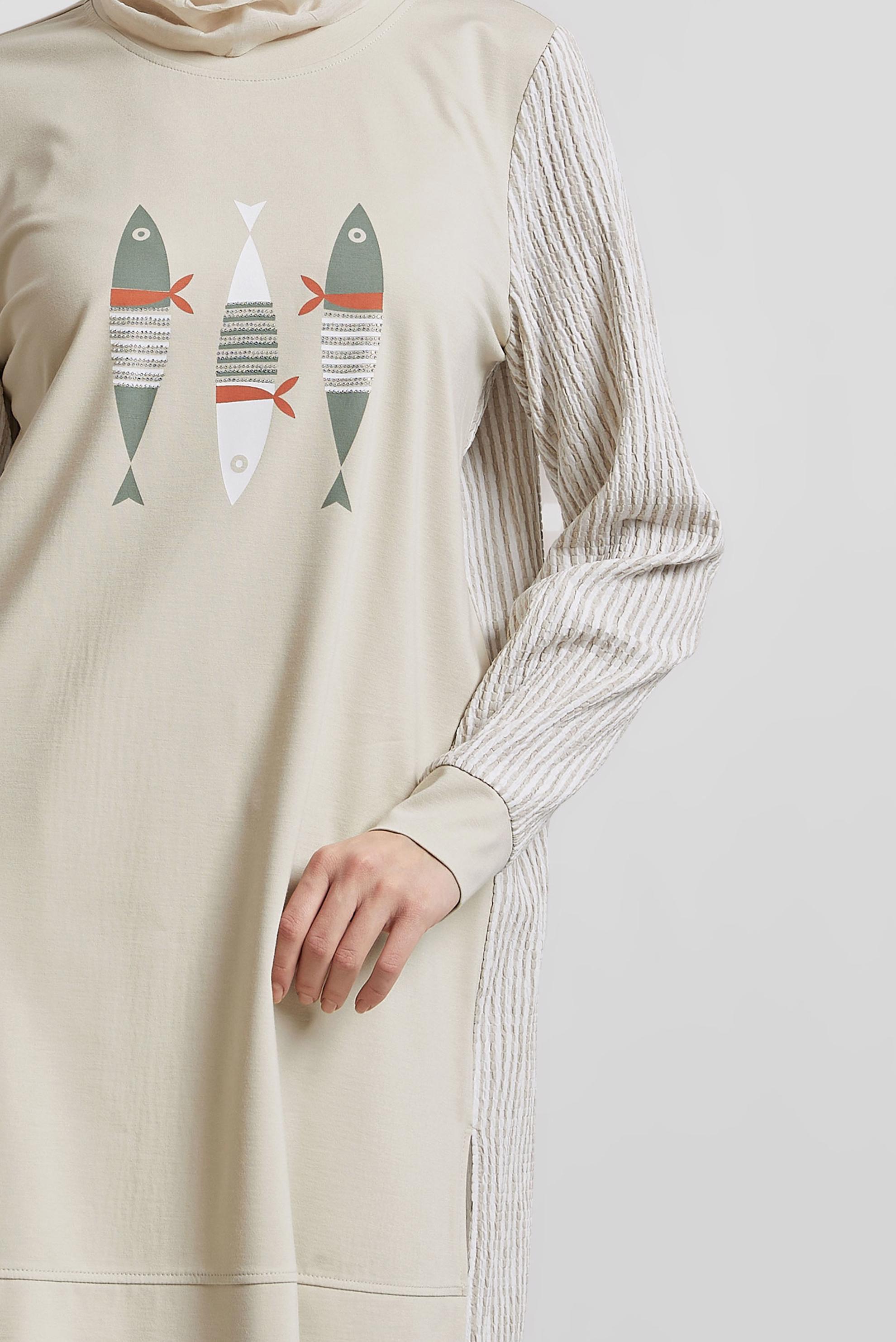 Tesettür giyim KUM BASKILI EŞOFMAN TUNİK 45468