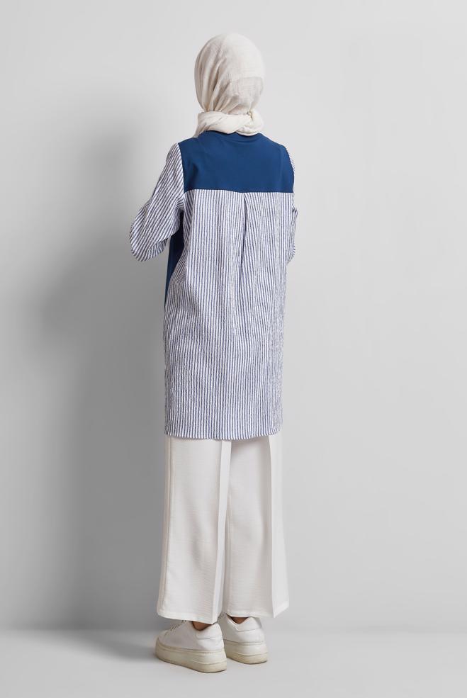 Hijab-Kleidung NAVY BLAU TRAININGSTUNIKA MIT DRUCK 45468 - ALVİNA