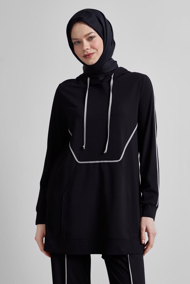 Hijab-Kleidung SCHWARZ TRAININGSANZUG-SET MIT HOSE 45469 - ALVİNA