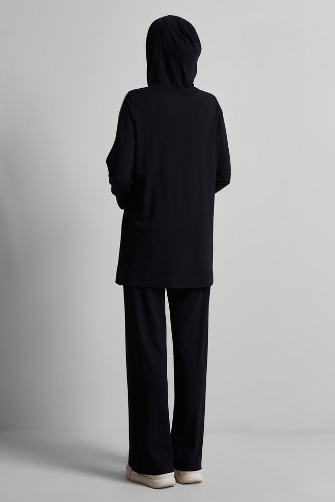 Hijab-Kleidung SCHWARZ TRAININGSANZUG-SET MIT HOSE 45469 - ALVİNA
