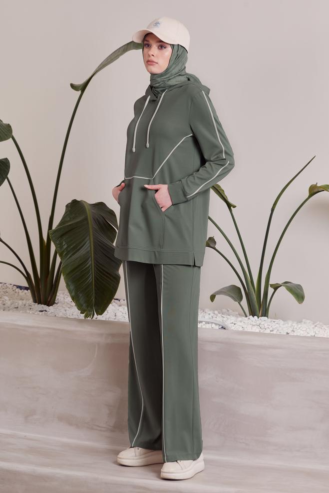 Hijab-Kleidung KHAKI TRAININGSANZUG-SET MIT HOSE 45469 - ALVİNA