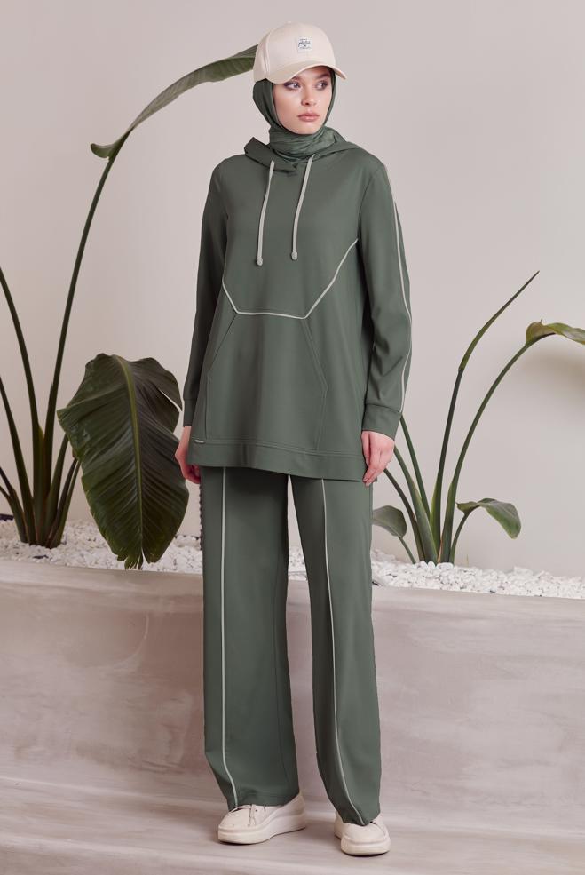 Hijab-Kleidung KHAKI TRAININGSANZUG-SET MIT HOSE 45469 - ALVİNA