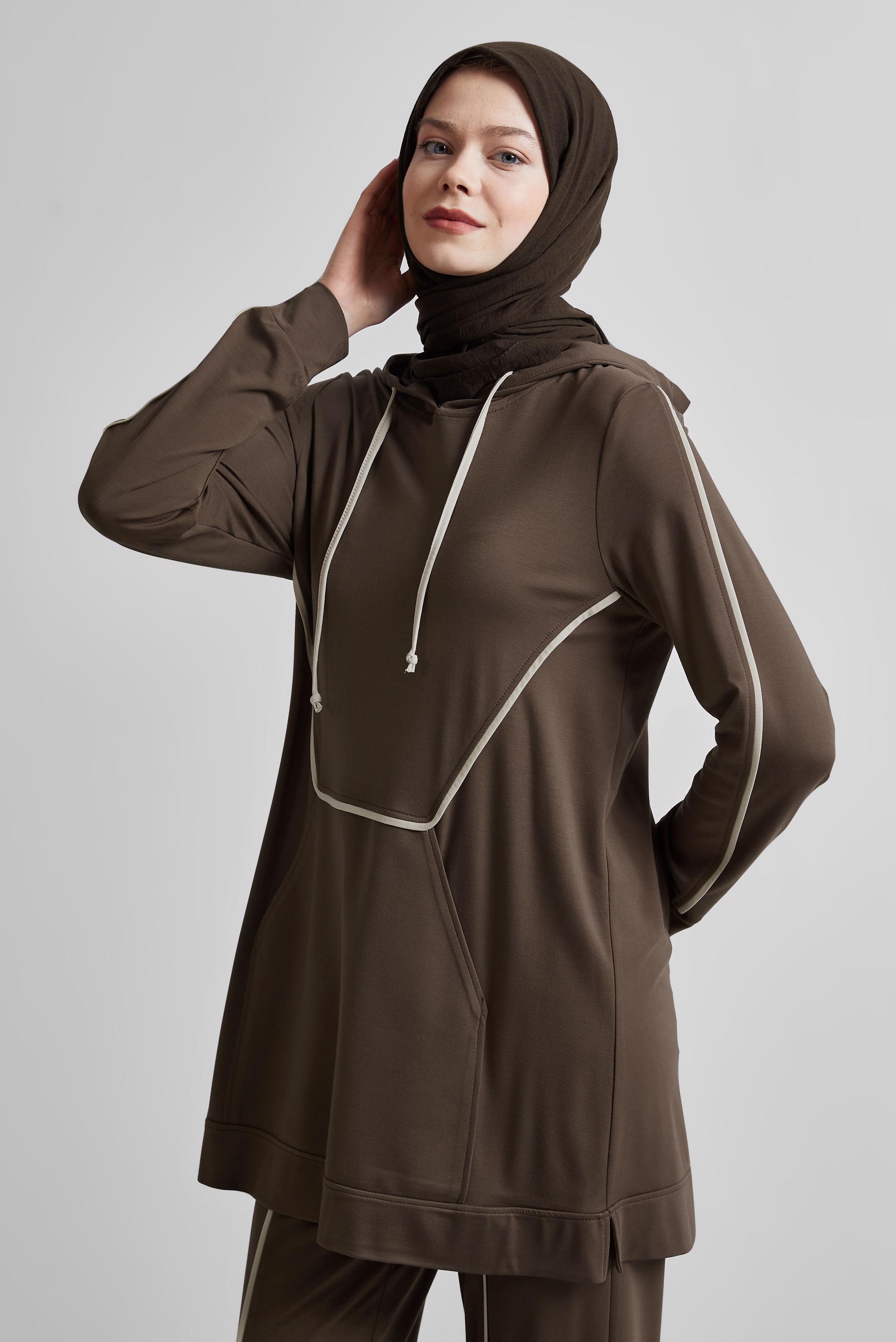 Tesettür giyim KAHVE PANTOLONLU EŞOFMAN TAKIMI 45469