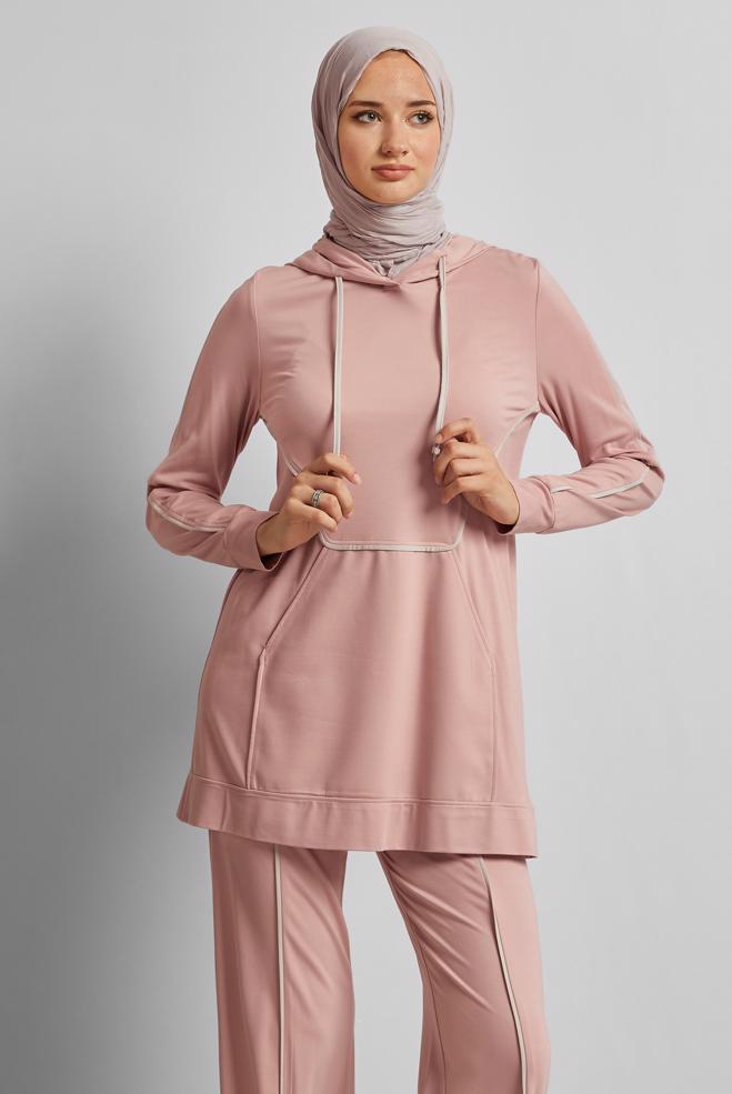 Vêtements hijab POUDRE ENSEMBLE SURVÊTEMENT AVEC PANTALON 45469 - ALVİNA