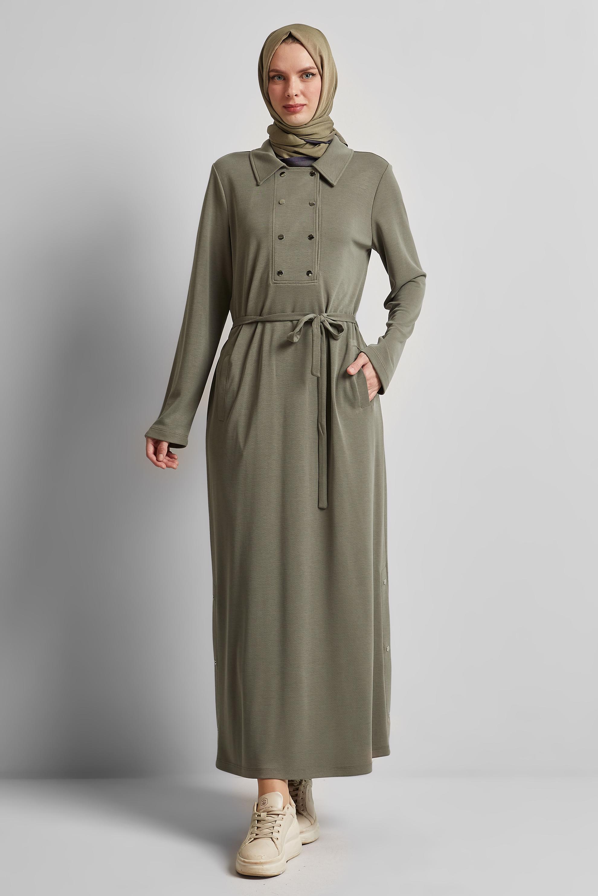 Vêtements hijab KAKI ROBE DE SURVÊTEMENT CEINTURÉE 45470