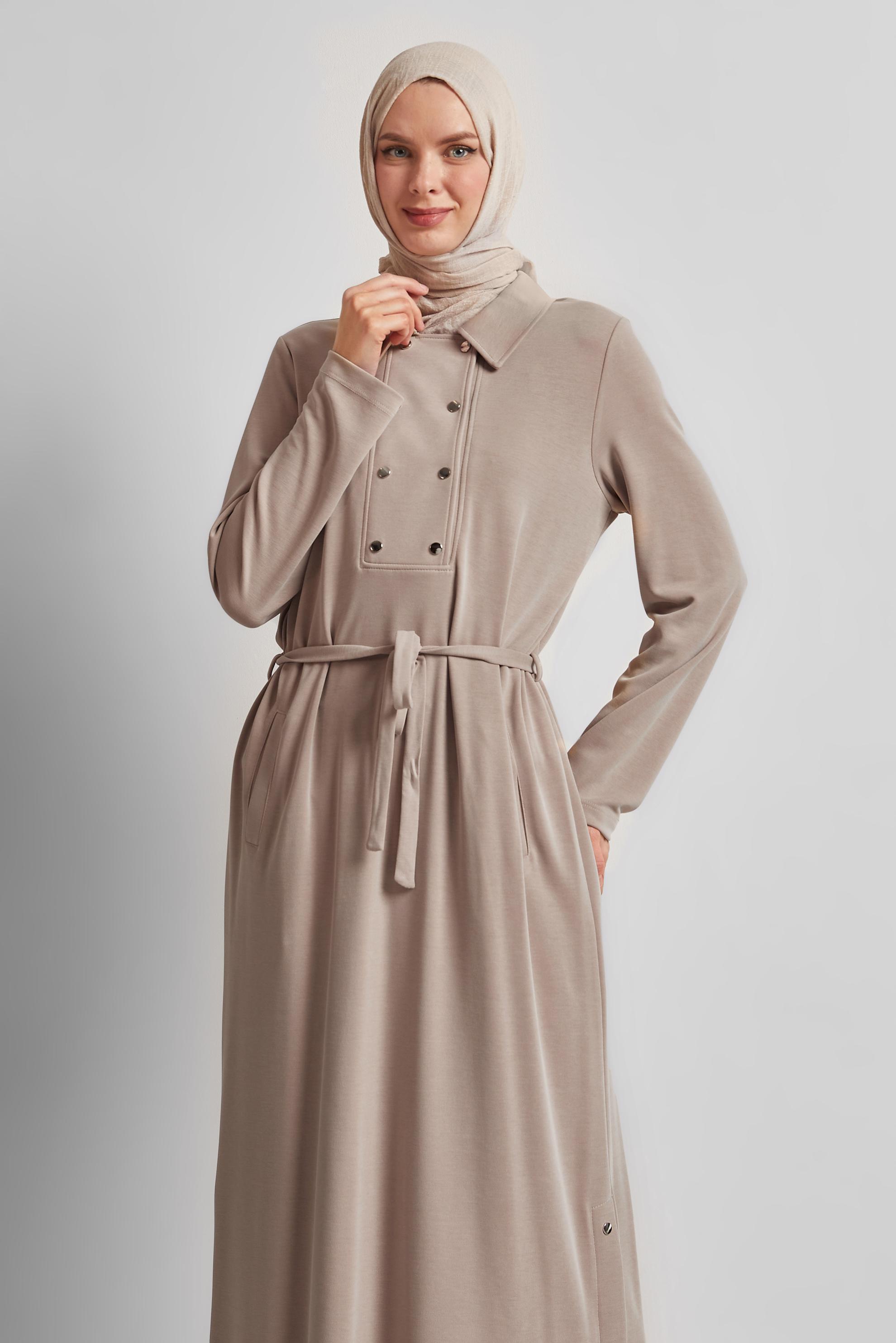 Vêtements hijab BEIGE ROBE DE SURVÊTEMENT CEINTURÉE 45470