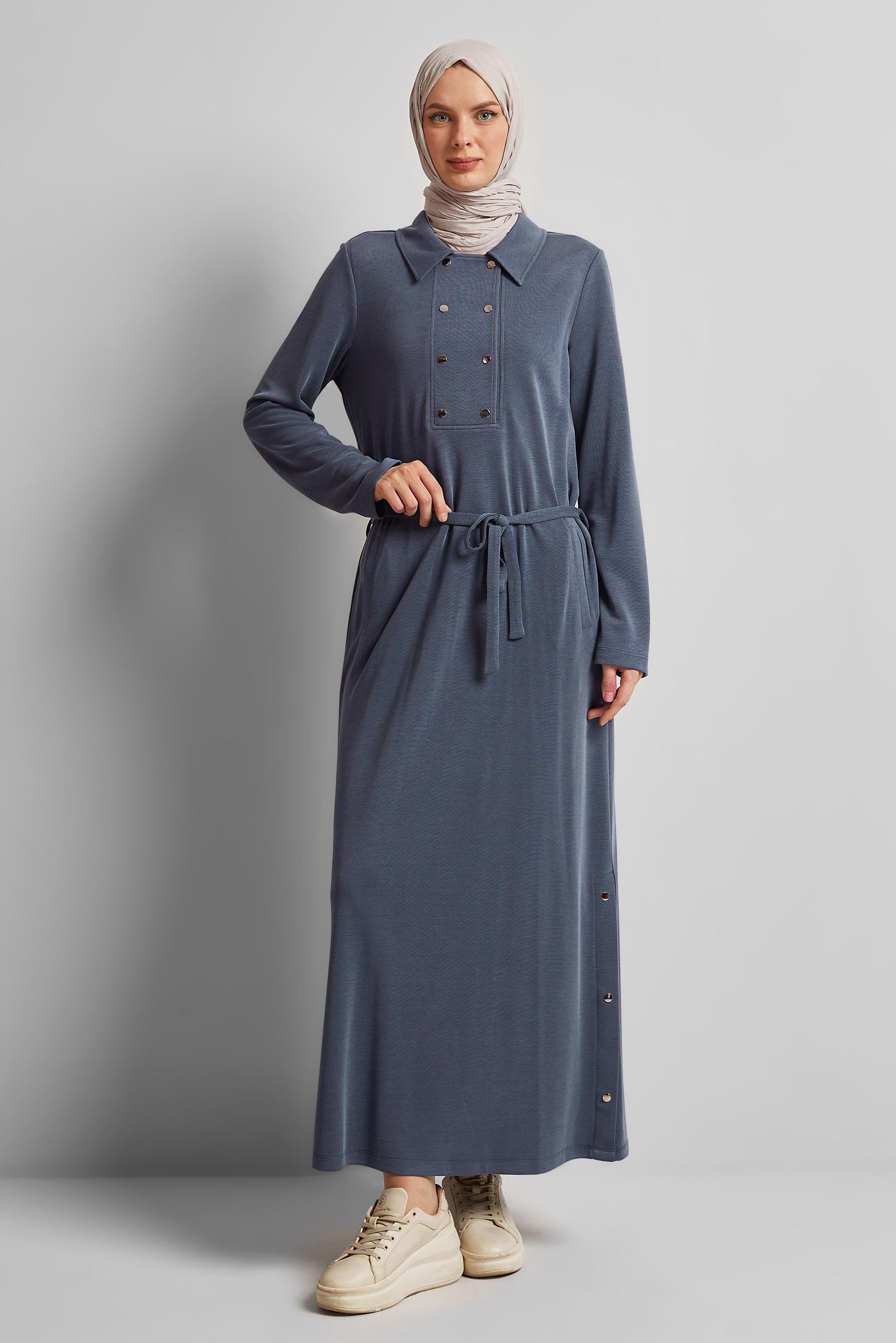 Vêtements hijab GRIS ROBE DE SURVÊTEMENT CEINTURÉE 45470