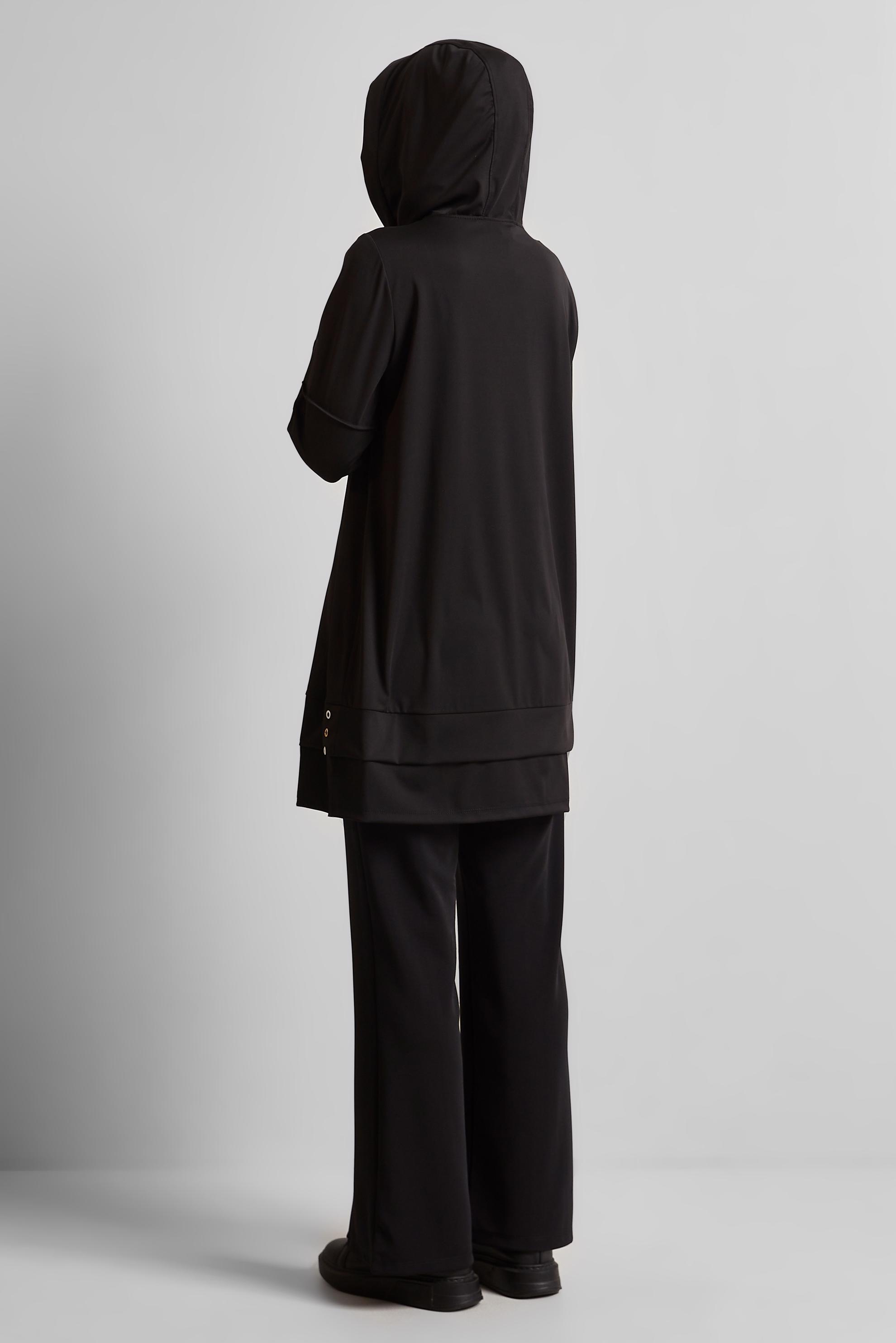 Tesettür giyim SİYAH KAPÜŞONLU EŞOFMAN TUNİK 45471