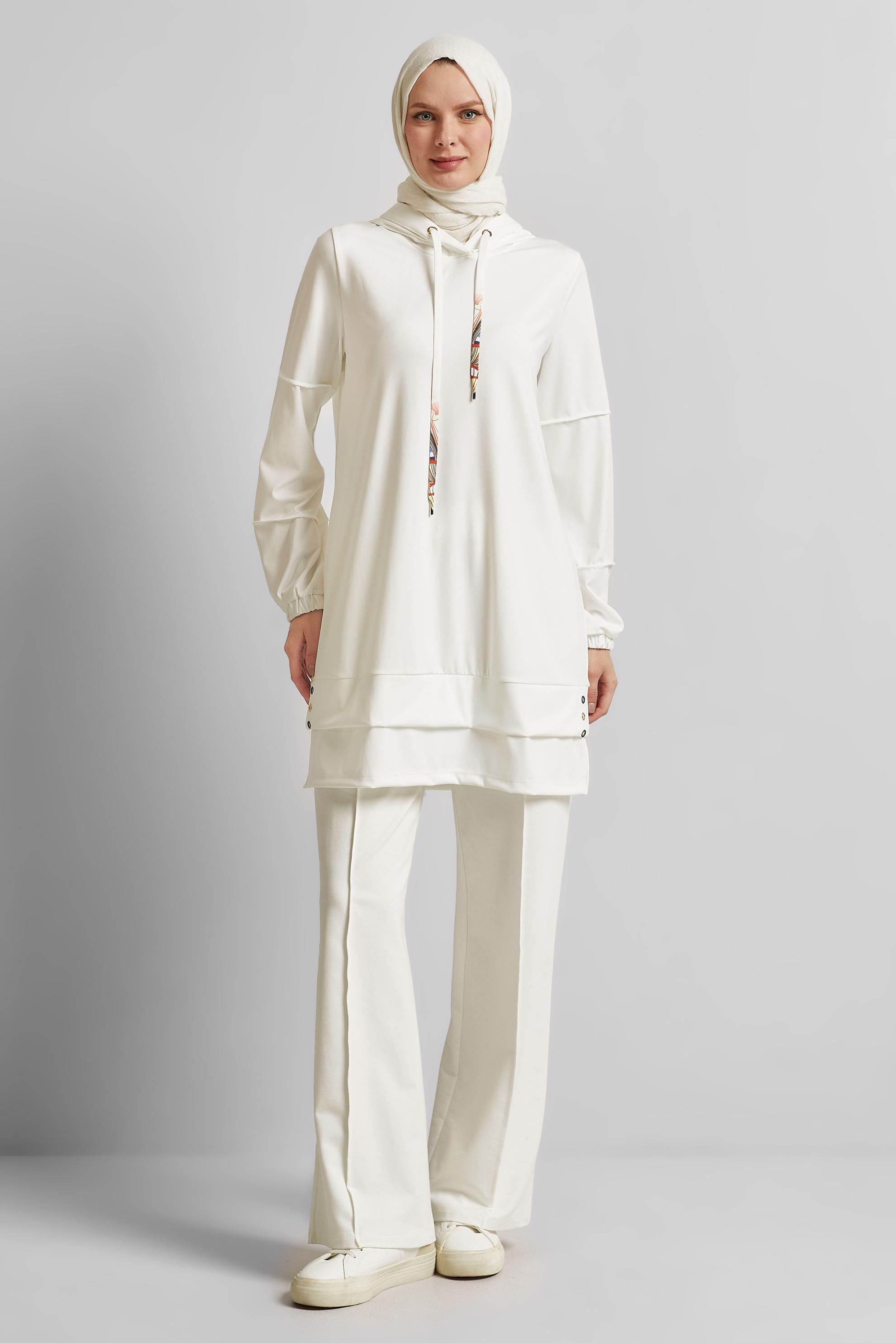 Tesettür giyim BEYAZ KAPÜŞONLU EŞOFMAN TUNİK 45471