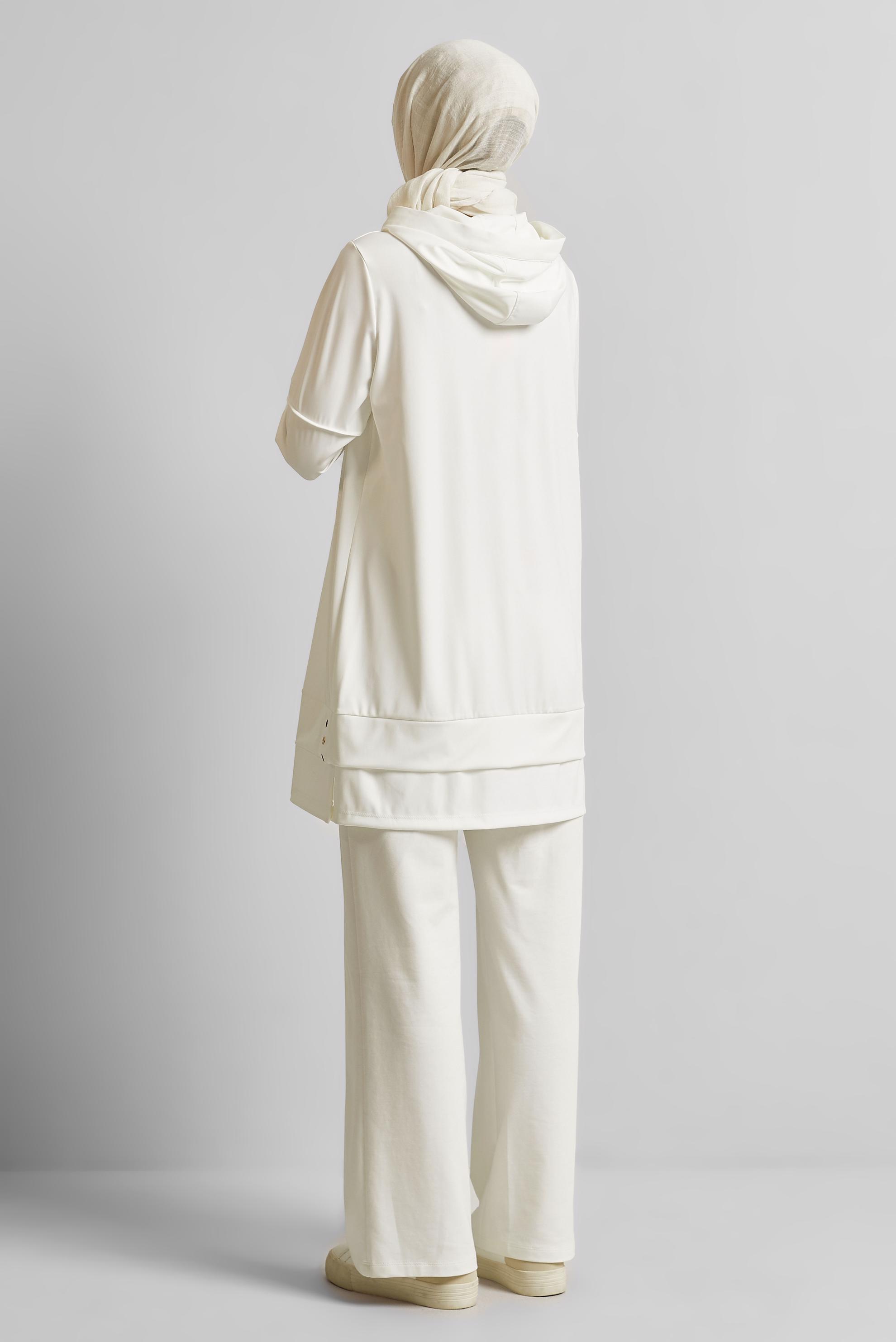 Tesettür giyim BEYAZ KAPÜŞONLU EŞOFMAN TUNİK 45471