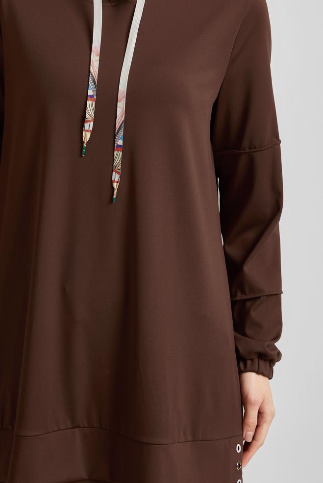 Hijab-Kleidung BRAUN TRAININGSTUNIKA MIT KAPUZE 45471 - ALVİNA