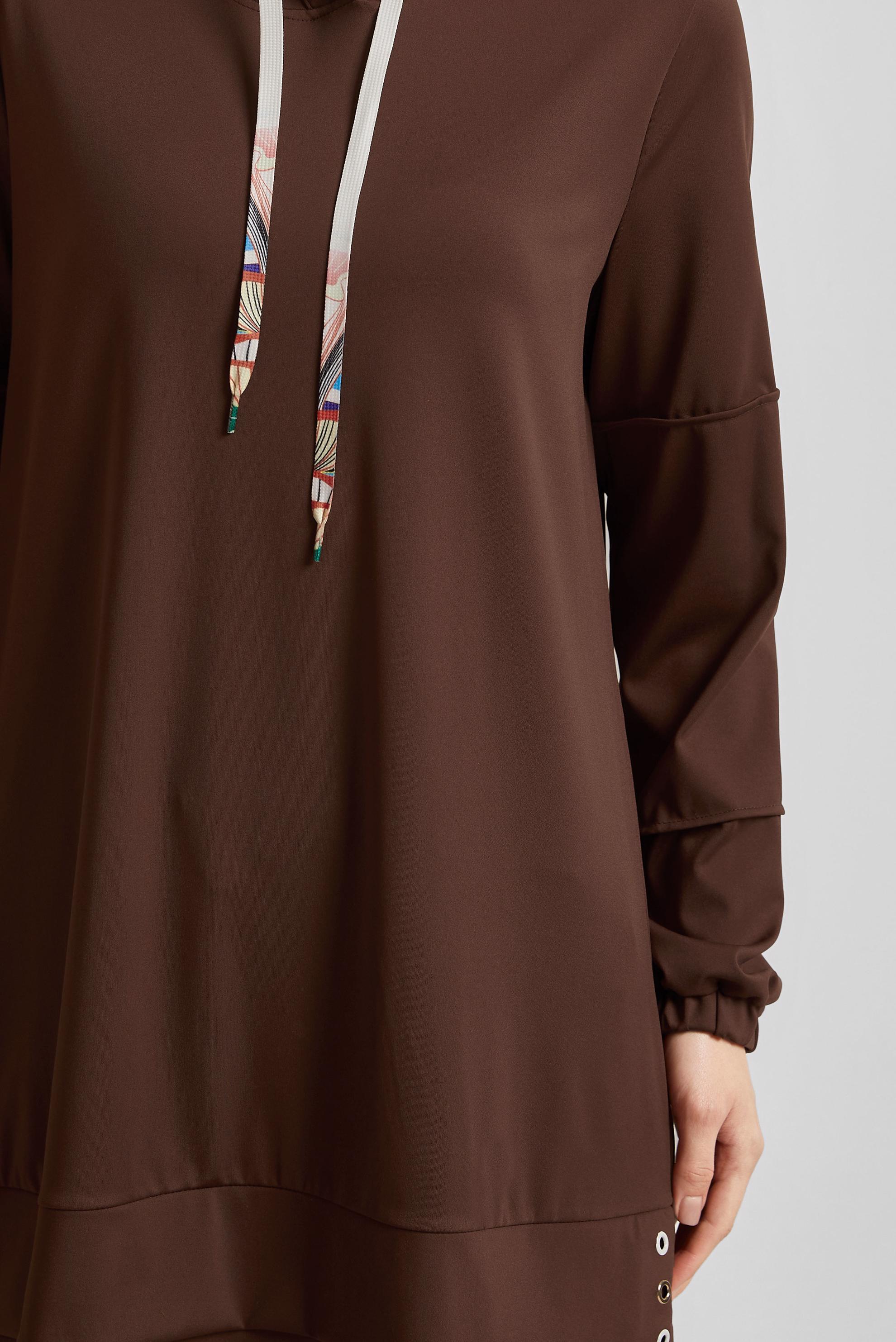 Tesettür giyim KAHVE KAPÜŞONLU EŞOFMAN TUNİK 45471