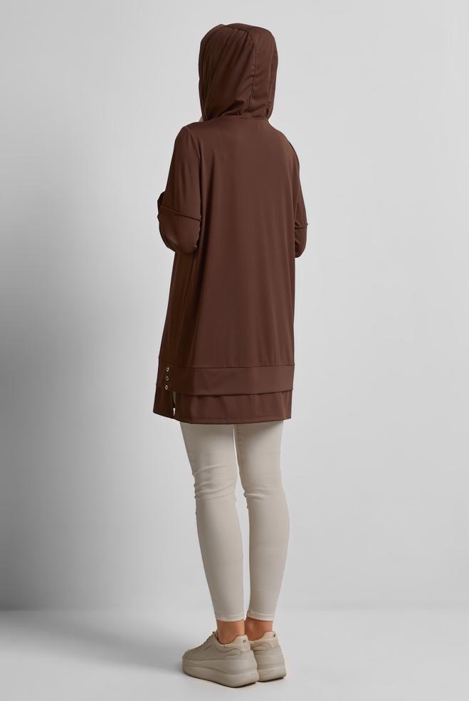 Hijab-Kleidung BRAUN TRAININGSTUNIKA MIT KAPUZE 45471 - ALVİNA
