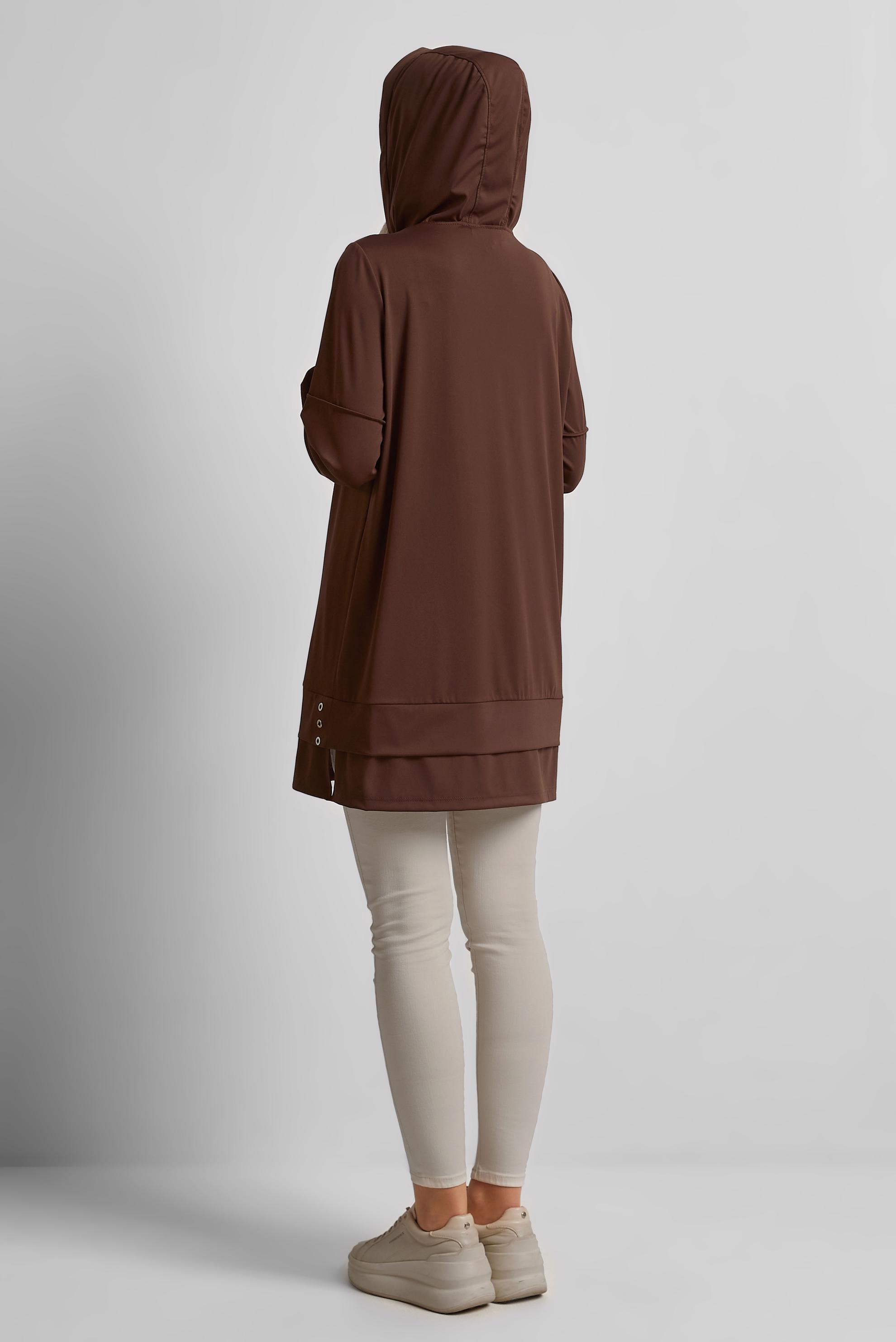 Tesettür giyim KAHVE KAPÜŞONLU EŞOFMAN TUNİK 45471