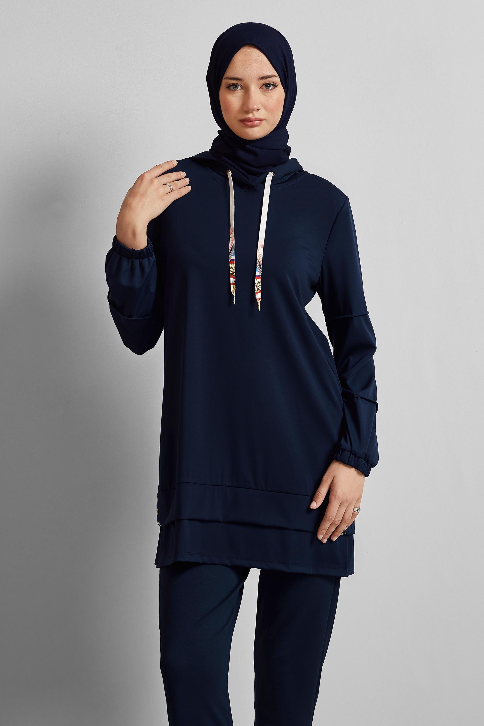 Tesettür giyim LACİVERT KAPÜŞONLU EŞOFMAN TUNİK 45471