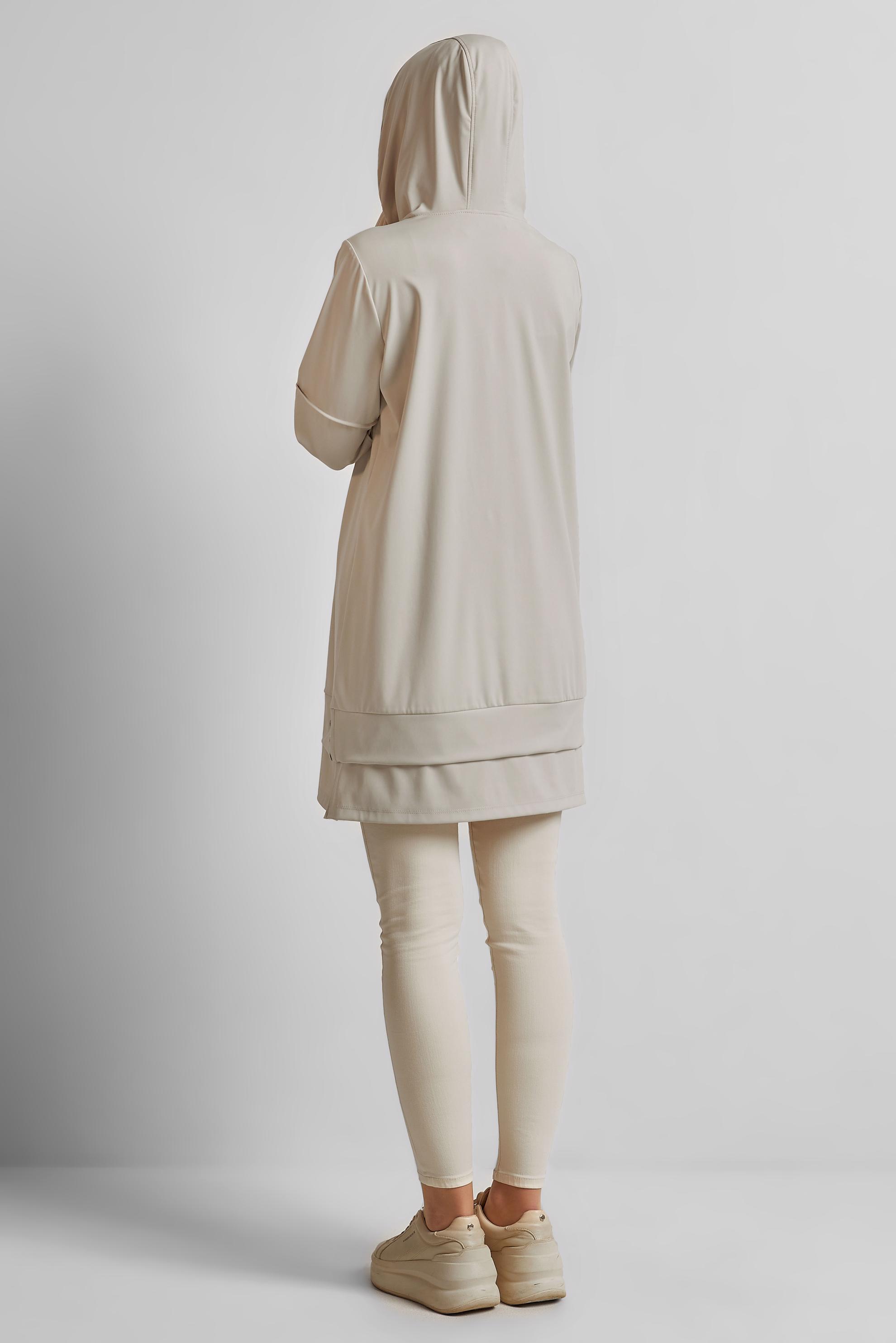 Tesettür giyim BEJ KAPÜŞONLU EŞOFMAN TUNİK 45471