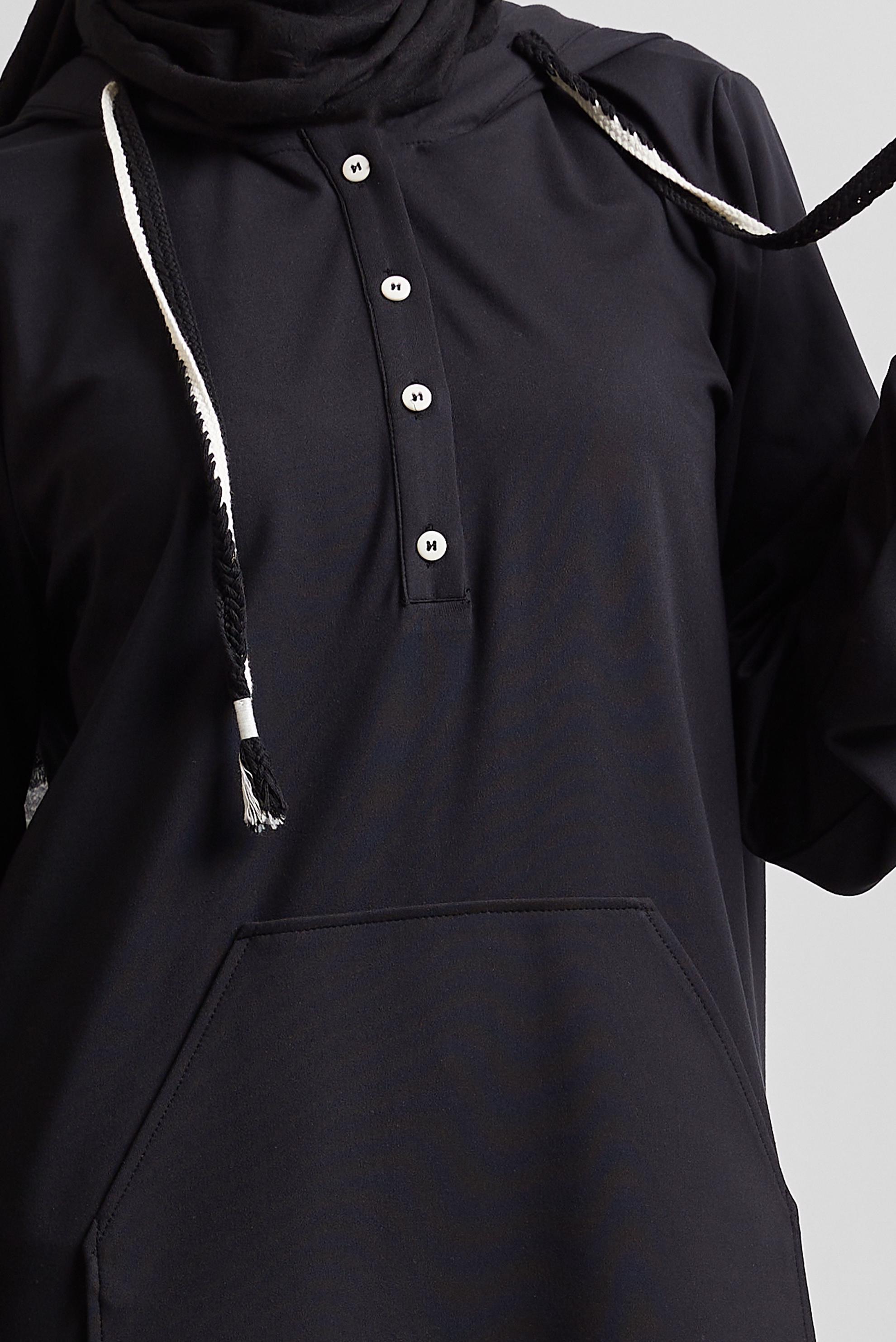 Tesettür giyim SİYAH KAPÜŞONLU EŞOFMAN TUNİK 45472