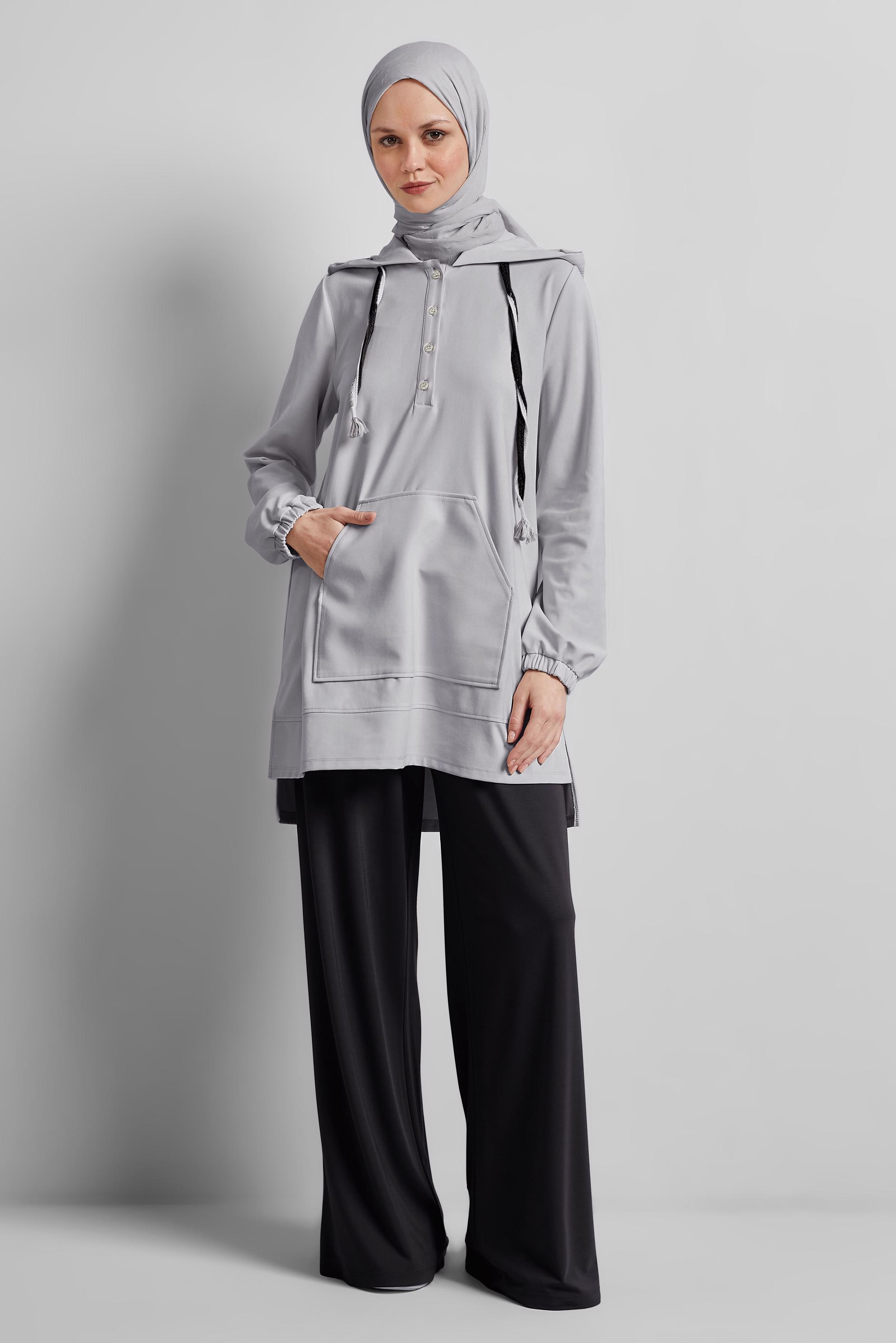 Vêtements hijab GRIS TUNIQUE DE SURVÊTEMENT À CAPUCHE 45472