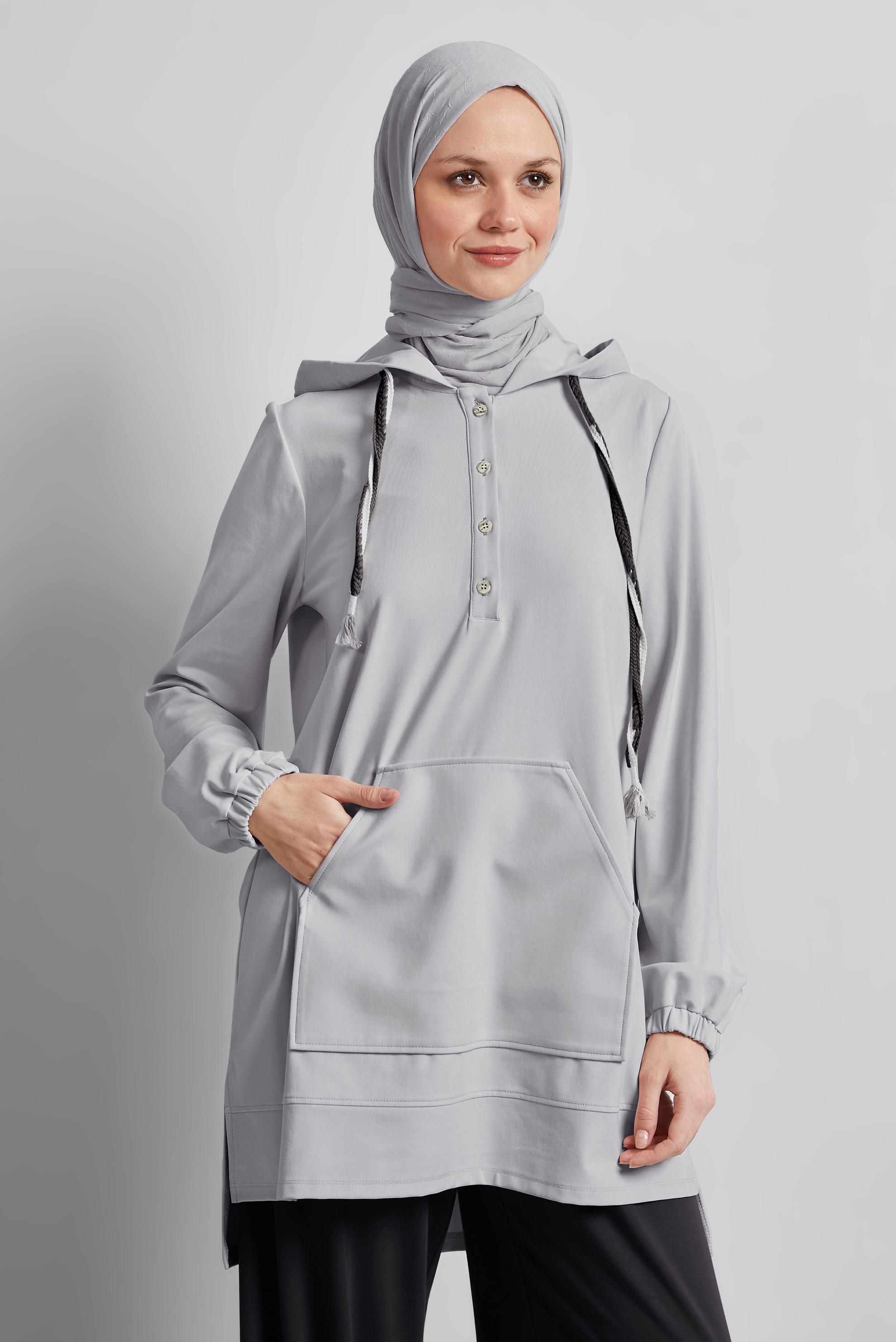 Vêtements hijab GRIS TUNIQUE DE SURVÊTEMENT À CAPUCHE 45472