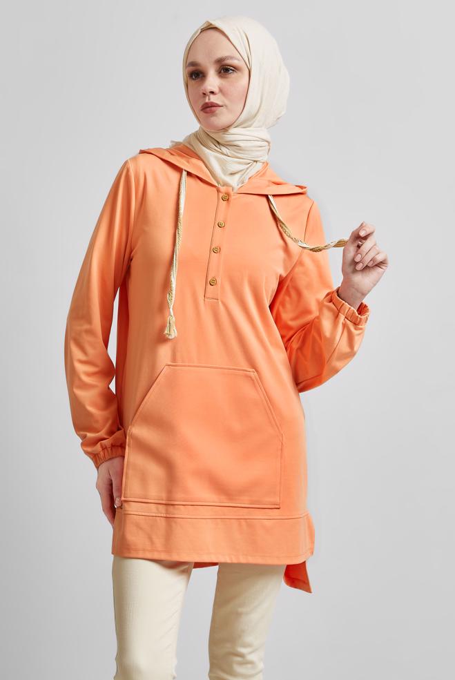 Hijab-Kleidung ORANGE TRAININGSTUNIKA MIT KAPUZE 45472 - ALVİNA