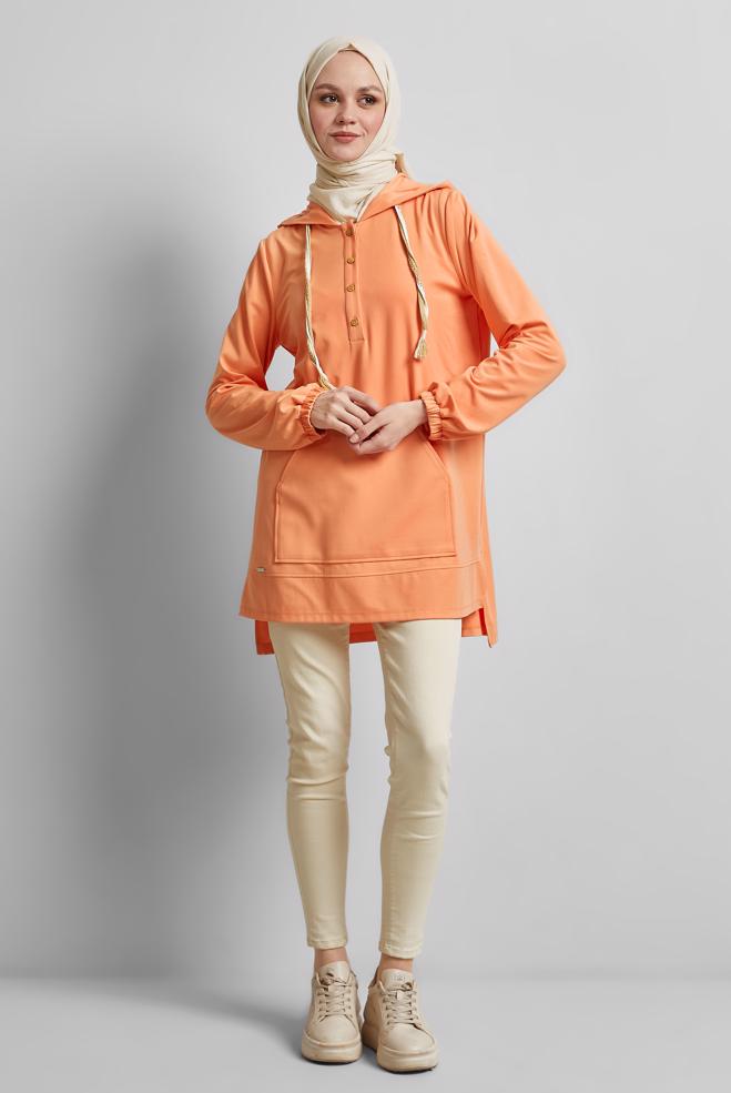 Hijab-Kleidung ORANGE TRAININGSTUNIKA MIT KAPUZE 45472 - ALVİNA