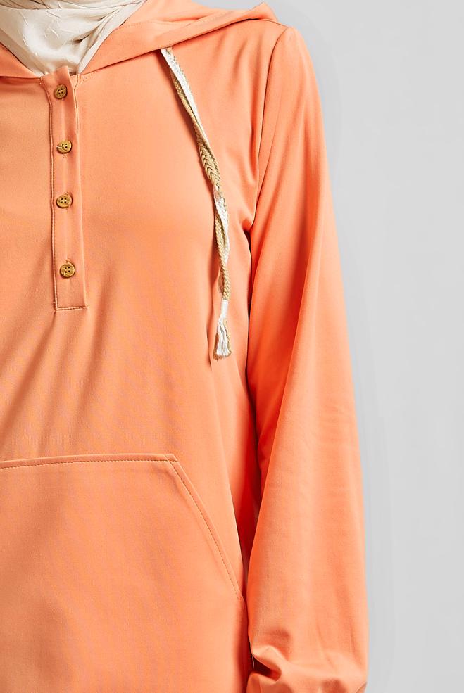 Hijab-Kleidung ORANGE TRAININGSTUNIKA MIT KAPUZE 45472 - ALVİNA