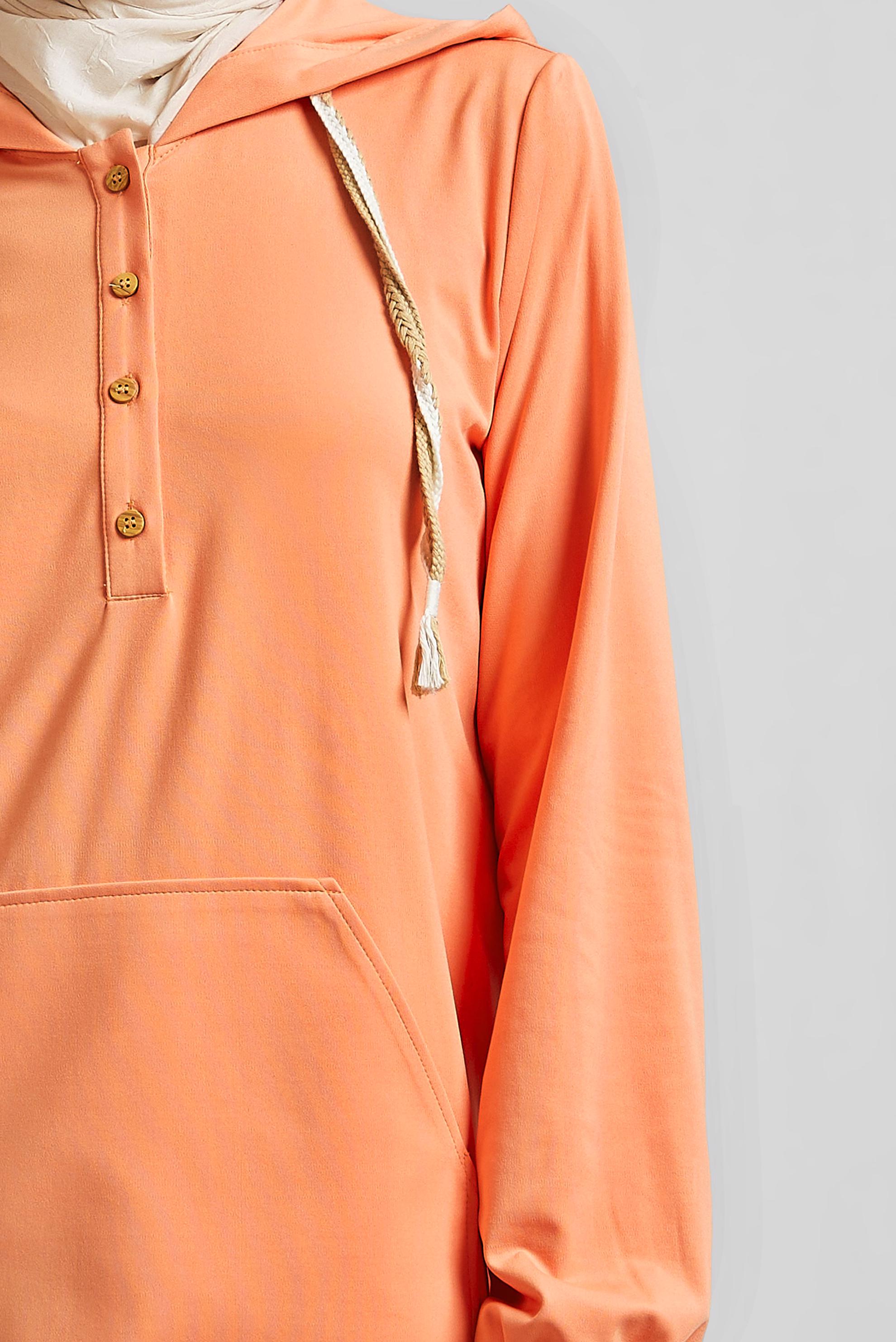 Tesettür giyim TURUNCU KAPÜŞONLU EŞOFMAN TUNİK 45472