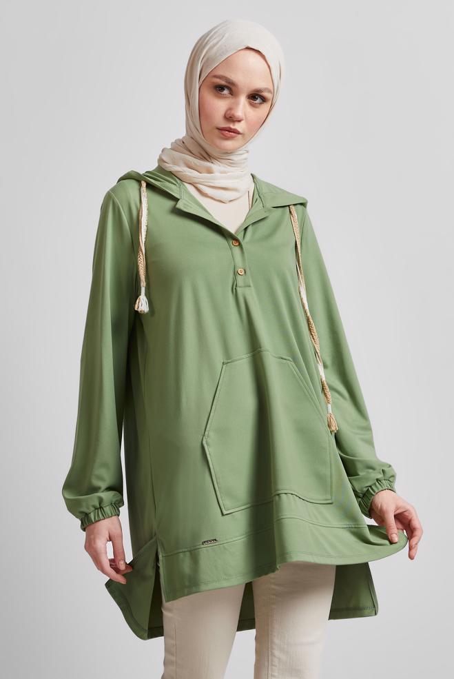 Hijab-Kleidung GRÜN TRAININGSTUNIKA MIT KAPUZE 45472 - ALVİNA
