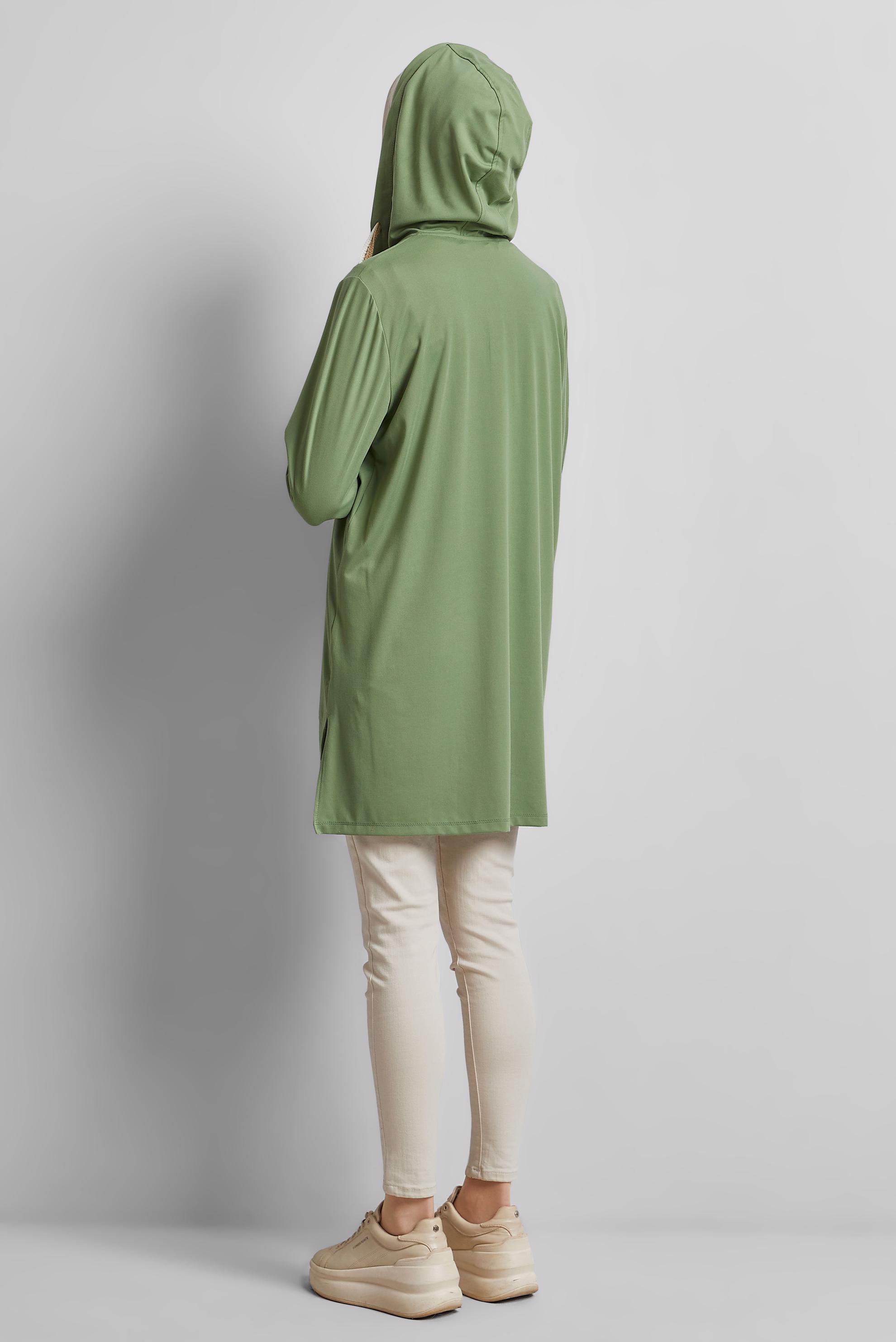 Tesettür giyim YEŞİL KAPÜŞONLU EŞOFMAN TUNİK 45472