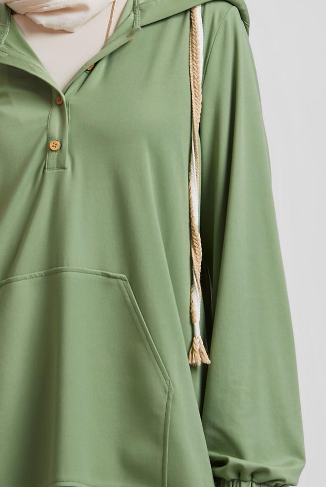 Hijab-Kleidung GRÜN TRAININGSTUNIKA MIT KAPUZE 45472 - ALVİNA