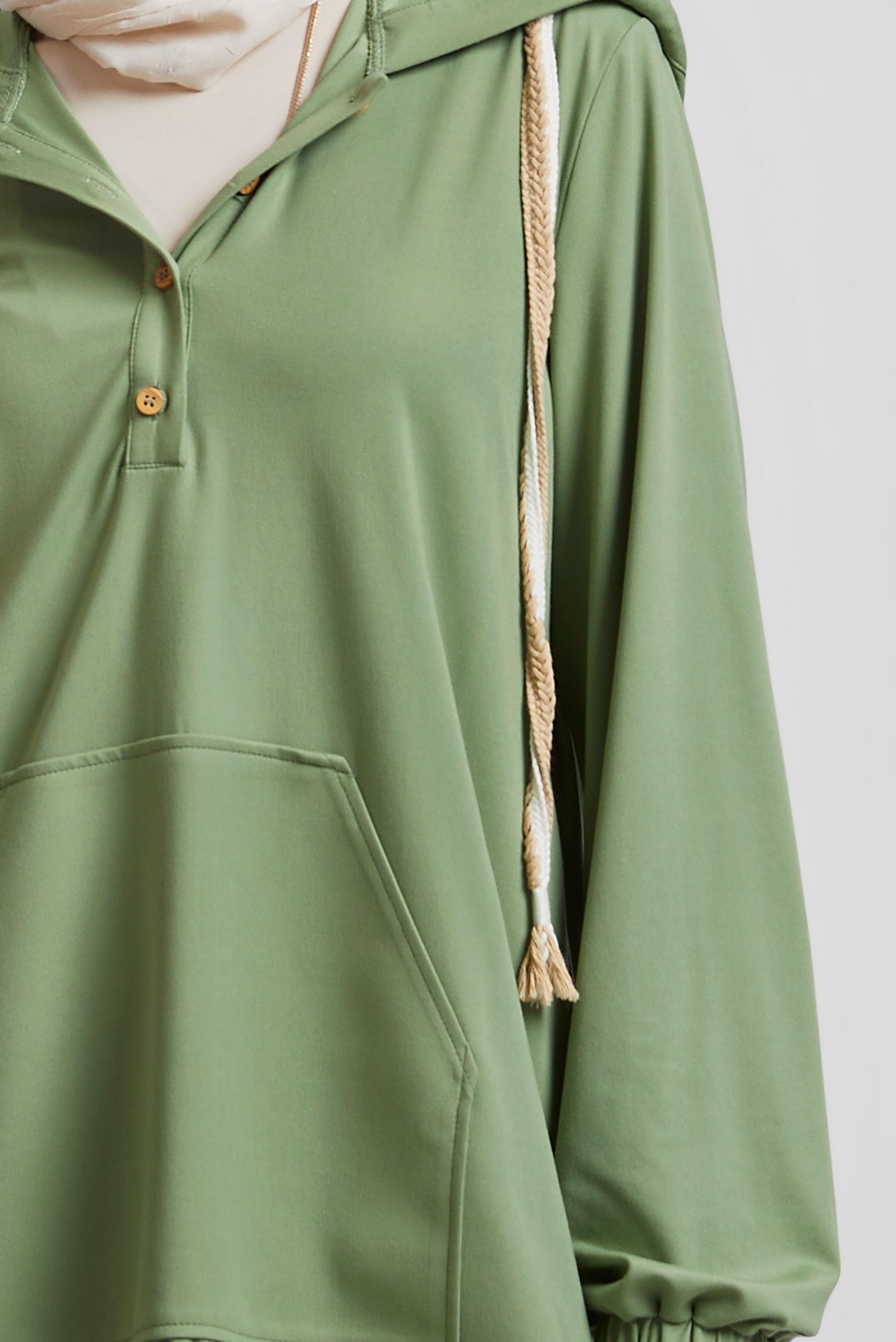 Tesettür giyim YEŞİL KAPÜŞONLU EŞOFMAN TUNİK 45472
