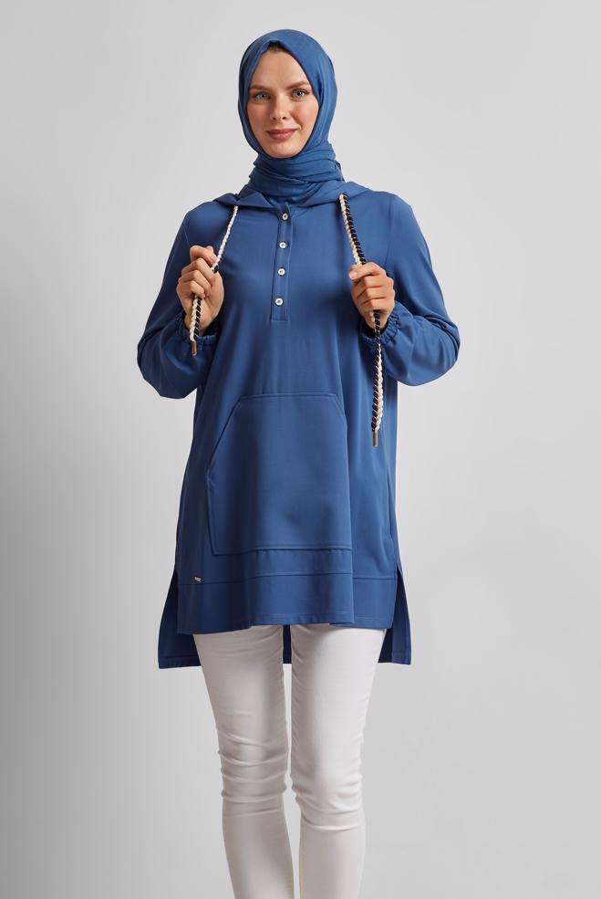 Hijab clothing NAVY BLUE HOODED TRACKSUIT TUNIC 45472 - ALVİNA