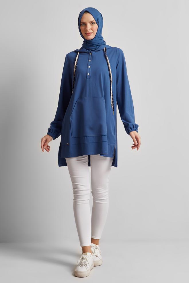 Hijab clothing NAVY BLUE HOODED TRACKSUIT TUNIC 45472 - ALVİNA