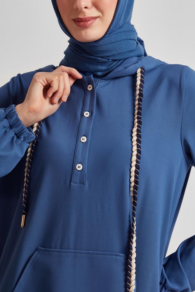 Hijab clothing NAVY BLUE HOODED TRACKSUIT TUNIC 45472 - ALVİNA